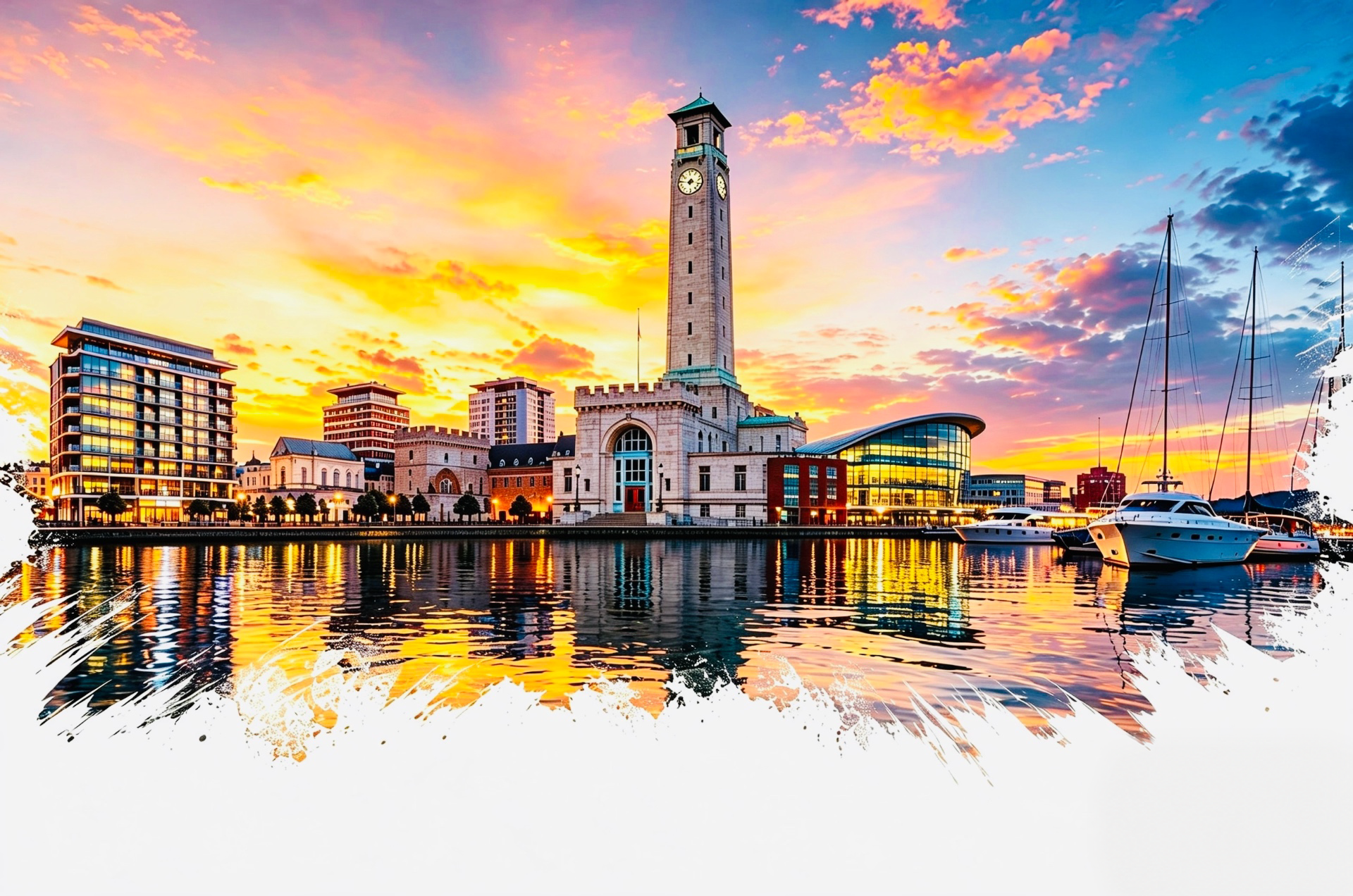 Southampton waterfront skyline at dusk — Sensei Driving School